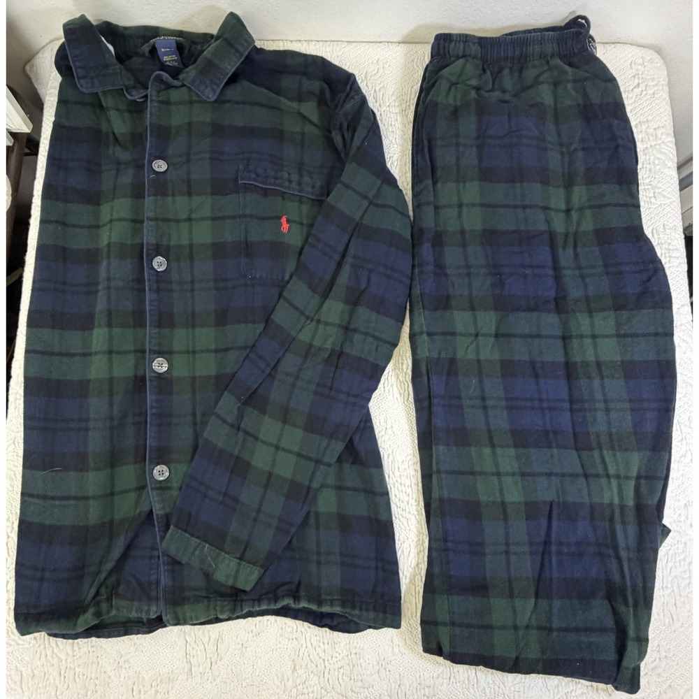 Polo Ralph Lauren Flannel Tartan Plaid Pajama Set Mens XL Green Top Bottom - Picture 1 of 12
